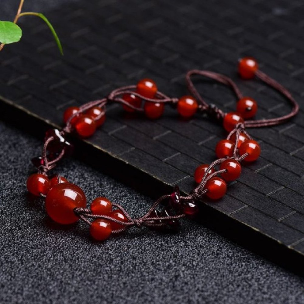 Natural Red Carnelian Garnet Braided Bracelet